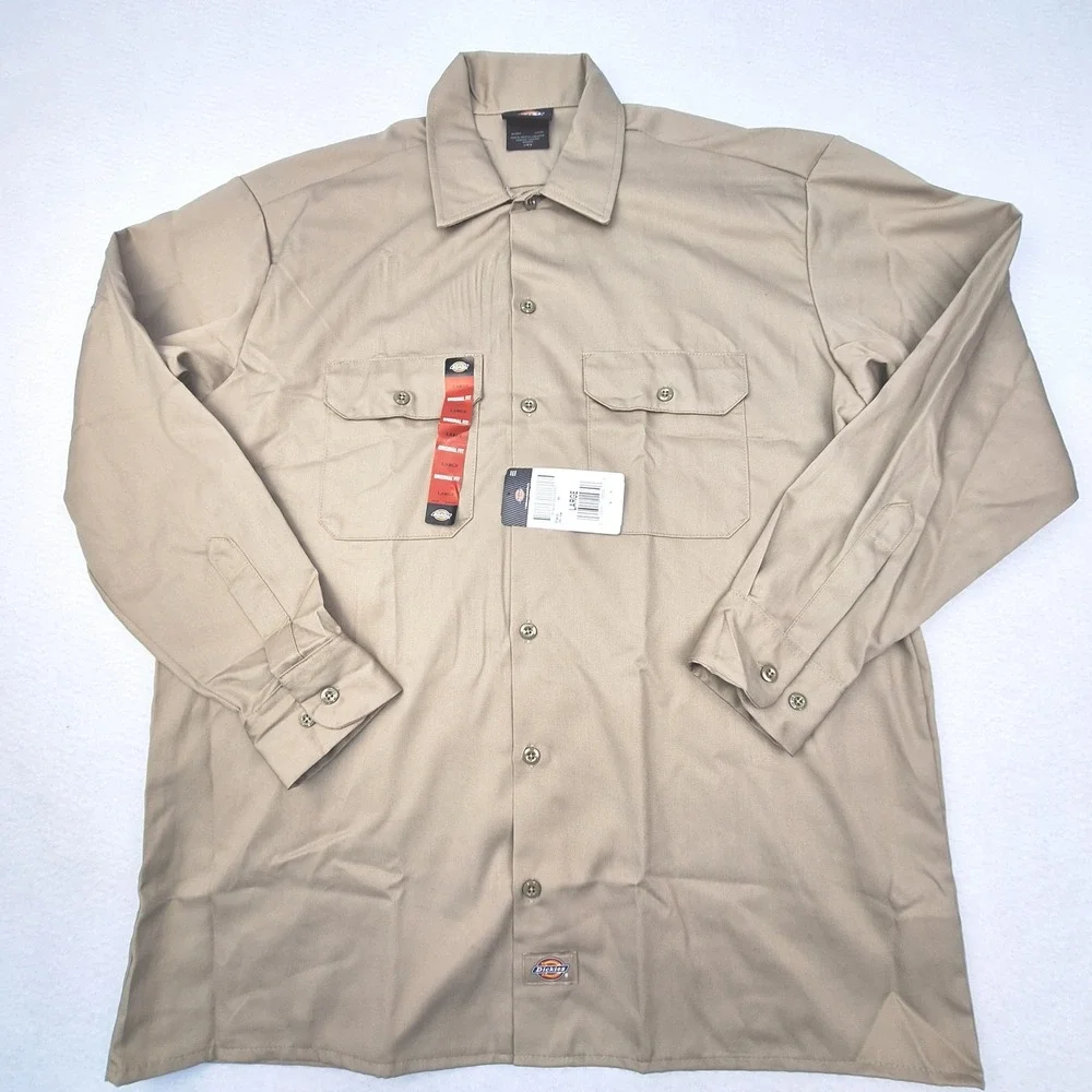Dickies Work Shirt Mens Large Desert Sand Icons 574DS Long Sleeve Original Fit